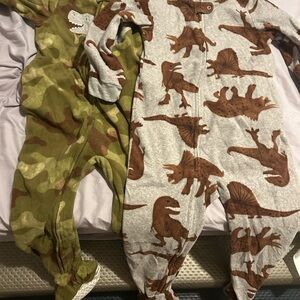 Carter's Green and Gray Dinosaur Footies